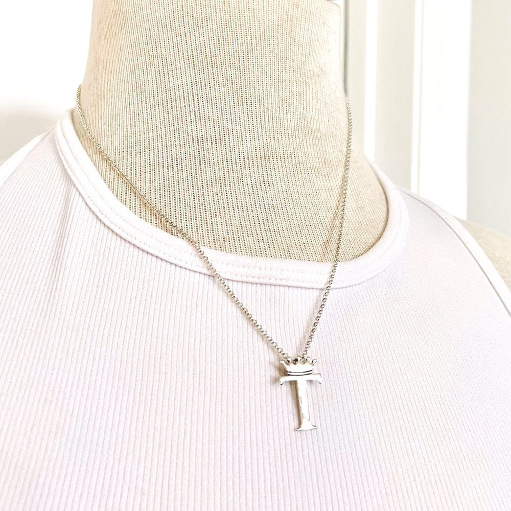 Sterling Silver 925 Crown ‘T’ Initial Pendant Necklace by Christi Cali NWT